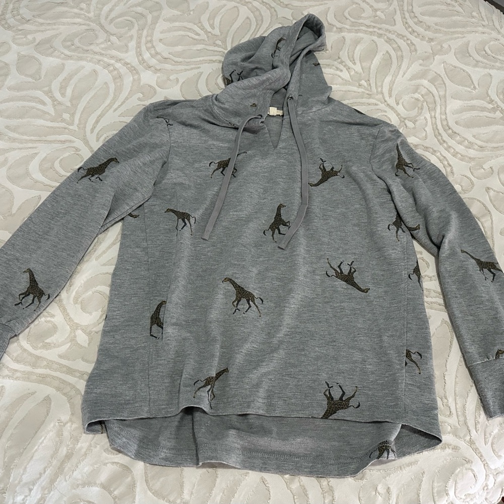 Gray Hoodie with Giraffe Print